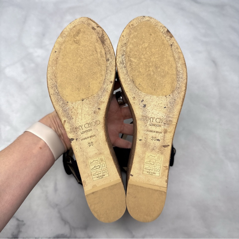 Jimmy Choo Abigail Denim Chambray Chunky Platform Cork Wedge Sandal Heels 39 - Picture 11 of 15